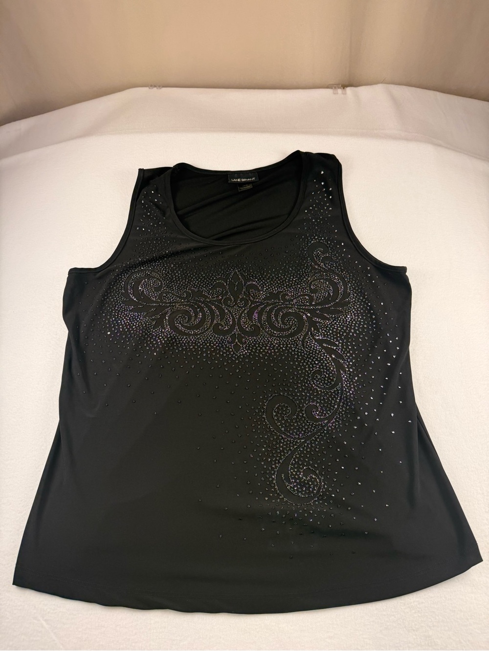 Lane Bryant Black Rhinestone Scroll-Detail Tank 332